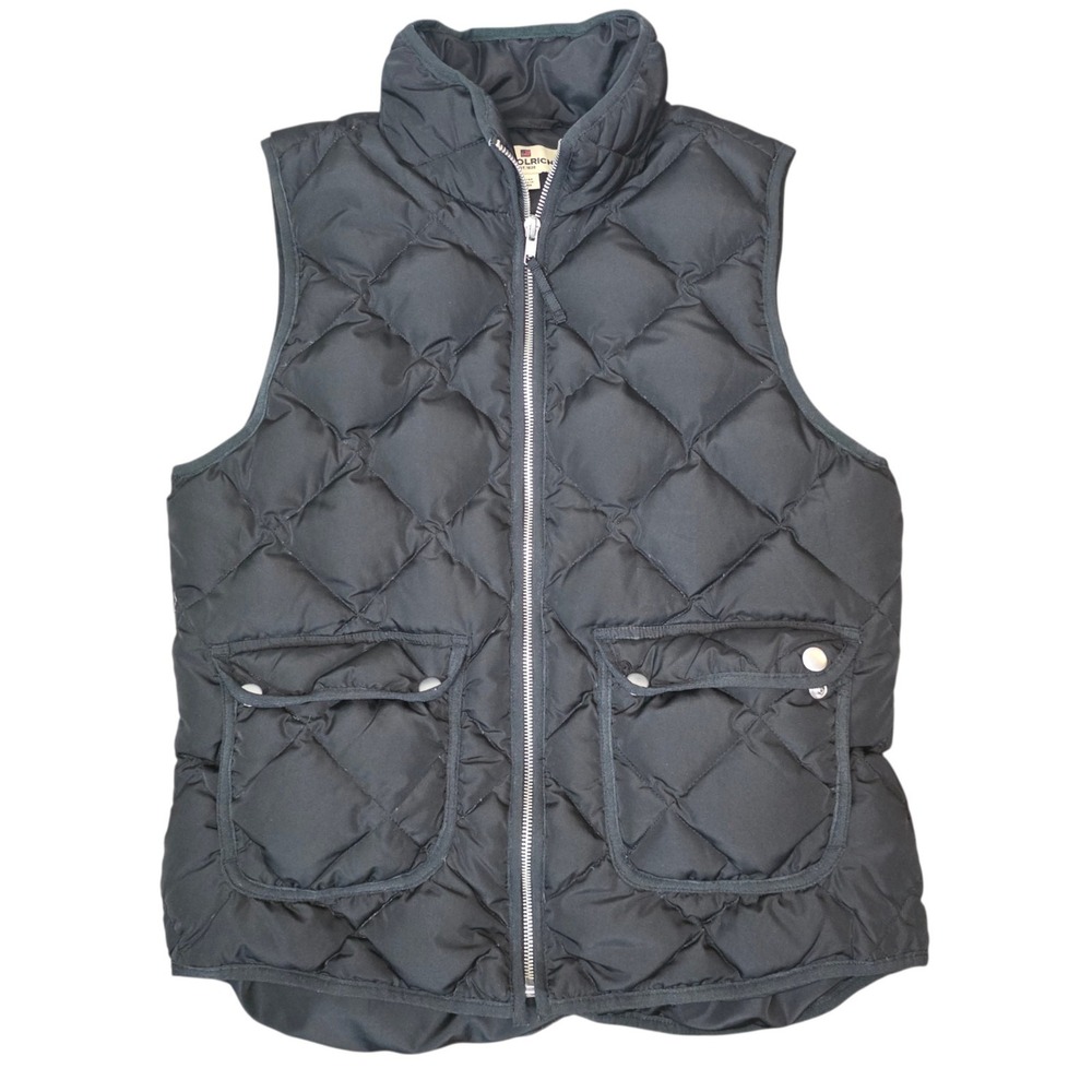 Woolrich Womens M Black Duck Down Full-Zip Pockets Outdoor Quilted Puffer Vest